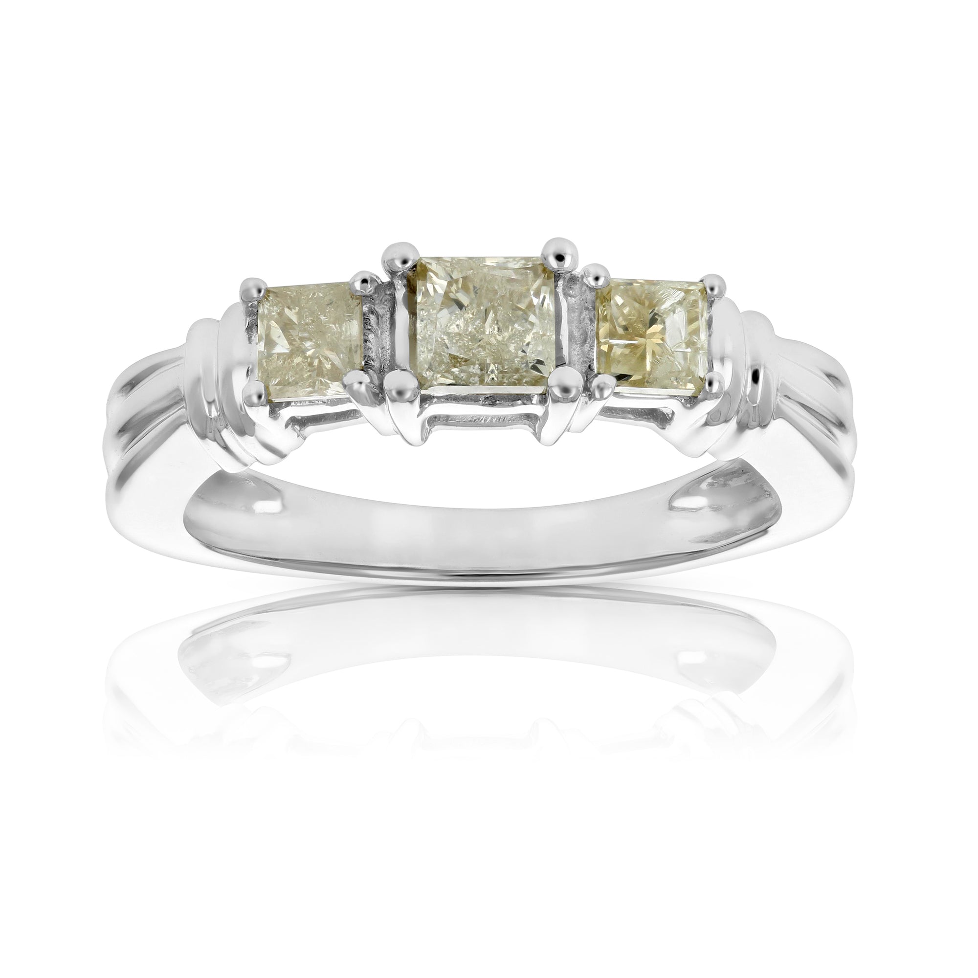 1 cttw Princess Cut Diamond 3 Stone Engagement Ring 14K White Gold Size 4