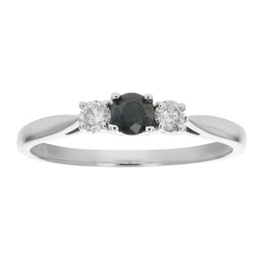 1/2 cttw 3 Stone Black and White Diamond Engagement Ring 14K White Gold Size 9