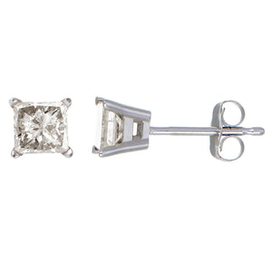 2/3 cttw Princess Cut Diamond Stud Earrings 10K White Gold 4 Prong with Push Backs