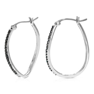 1/4 cttw Black Diamond Hoop Earrings in .925 Sterling Silver 1 Inch