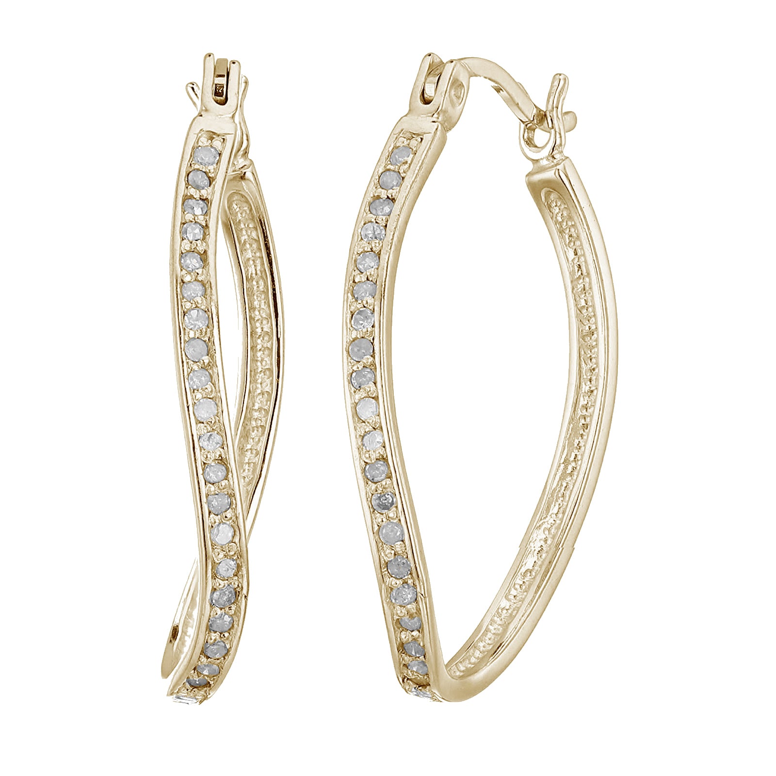 1/4 cttw Diamond Hoop Earrings Yellow Gold Plated over .925 Silver 1 Inch
