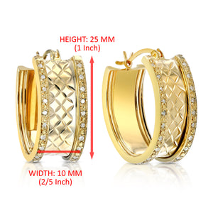 1/4 cttw Diamond Hoop Earrings Yellow Gold Plated over .925 Silver 1 Inch Design