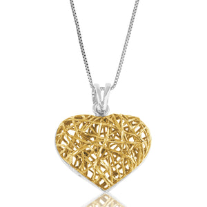 Pendant Necklace, Yellow Gold-Plated Silver Heart Pendant Necklace for Women with 18 Inch Chain, Size 3/4 Inch