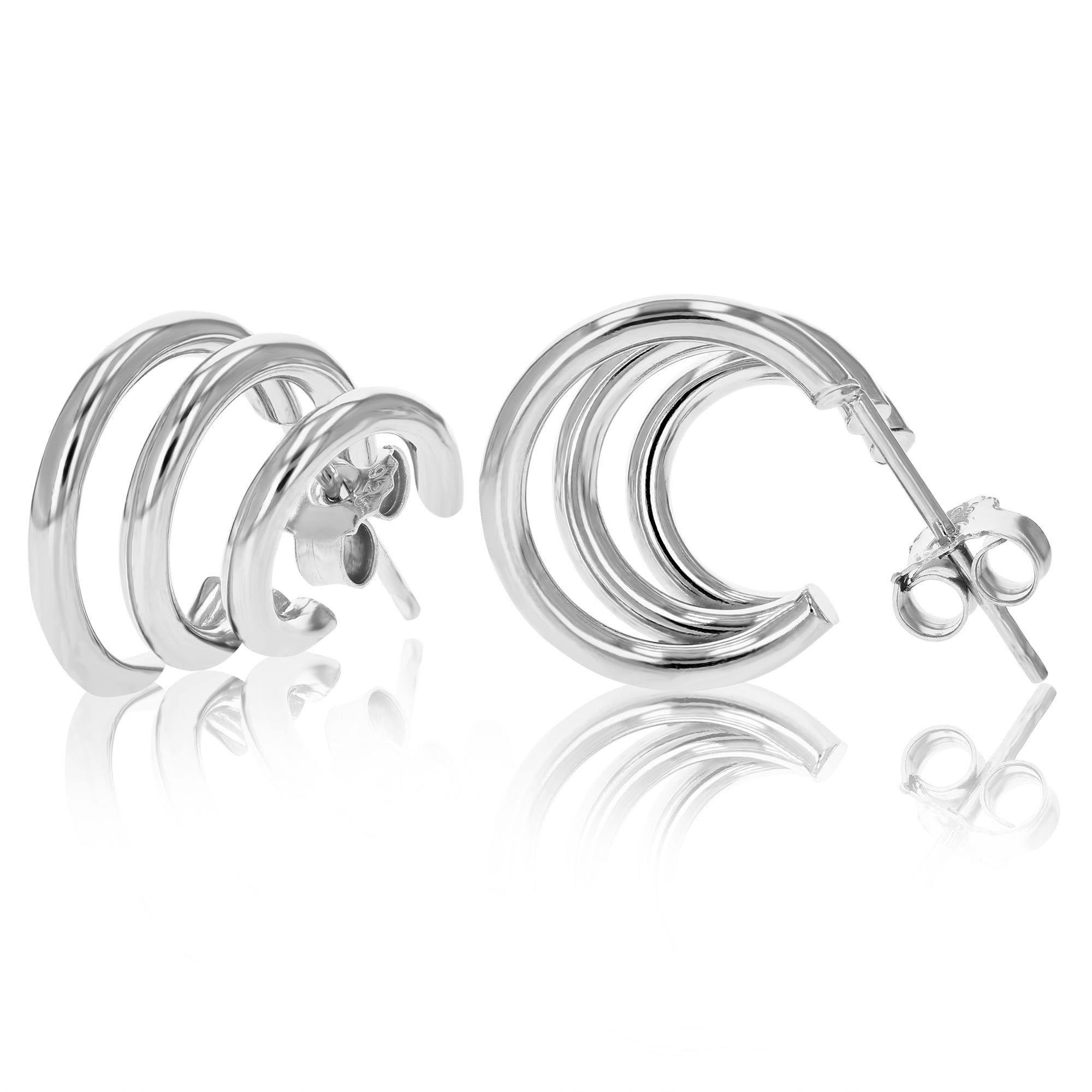 Sterling Silver Tri-Huggie Earrings (1/2 Inch)