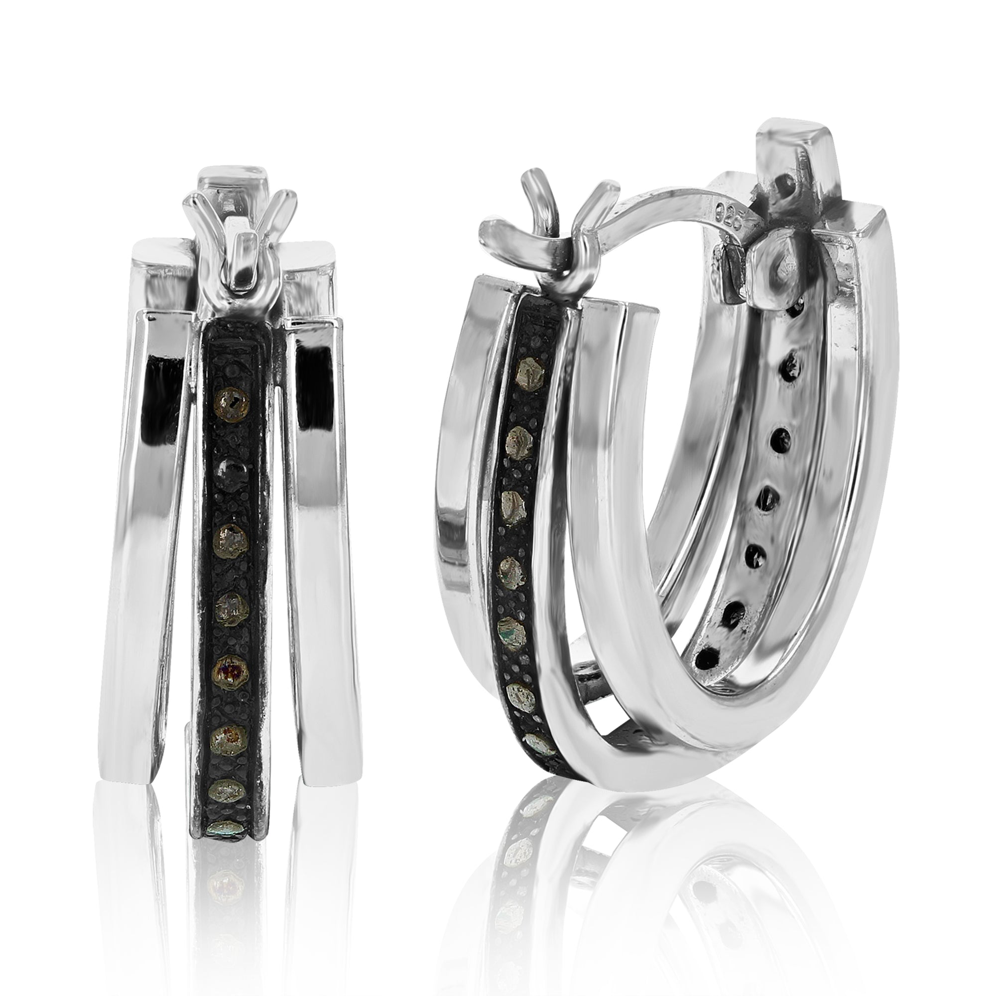 1/10 cttw Champagne Diamond Hoop Earrings .925 Sterling Silver With Rhodium
