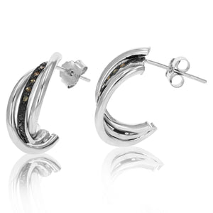 1/10 cttw Champagne Diamond Hoop Earrings .925 Sterling Silver With Rhodium