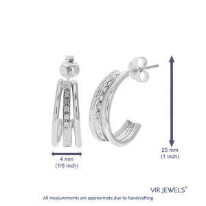 1/10 cttw Diamond Hoop Earrings .925 Sterling Silver With Rhodium Plating
