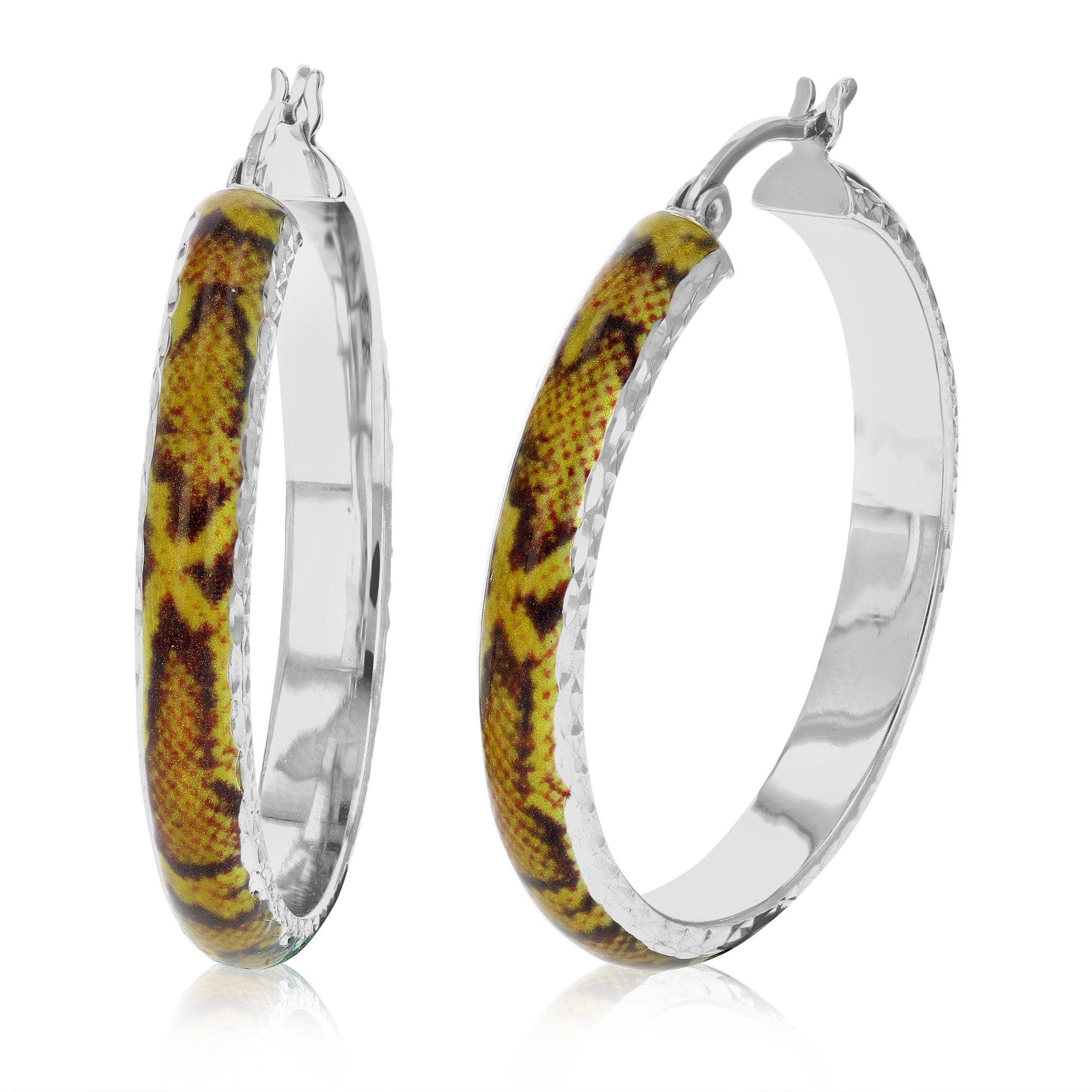 Sterling Silver Orange and Yellow Enamel Hoop Earrings