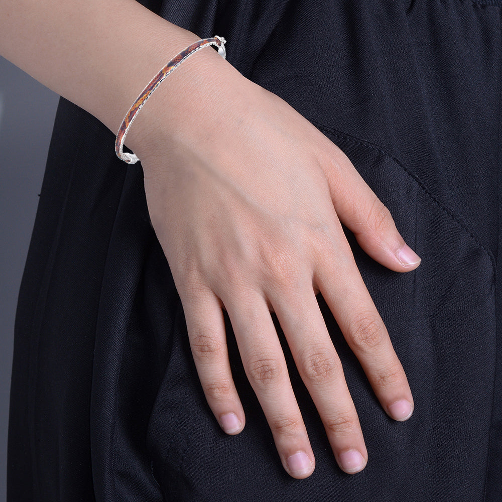 Sterling Silver Orange and Yellow Enamel Bangle