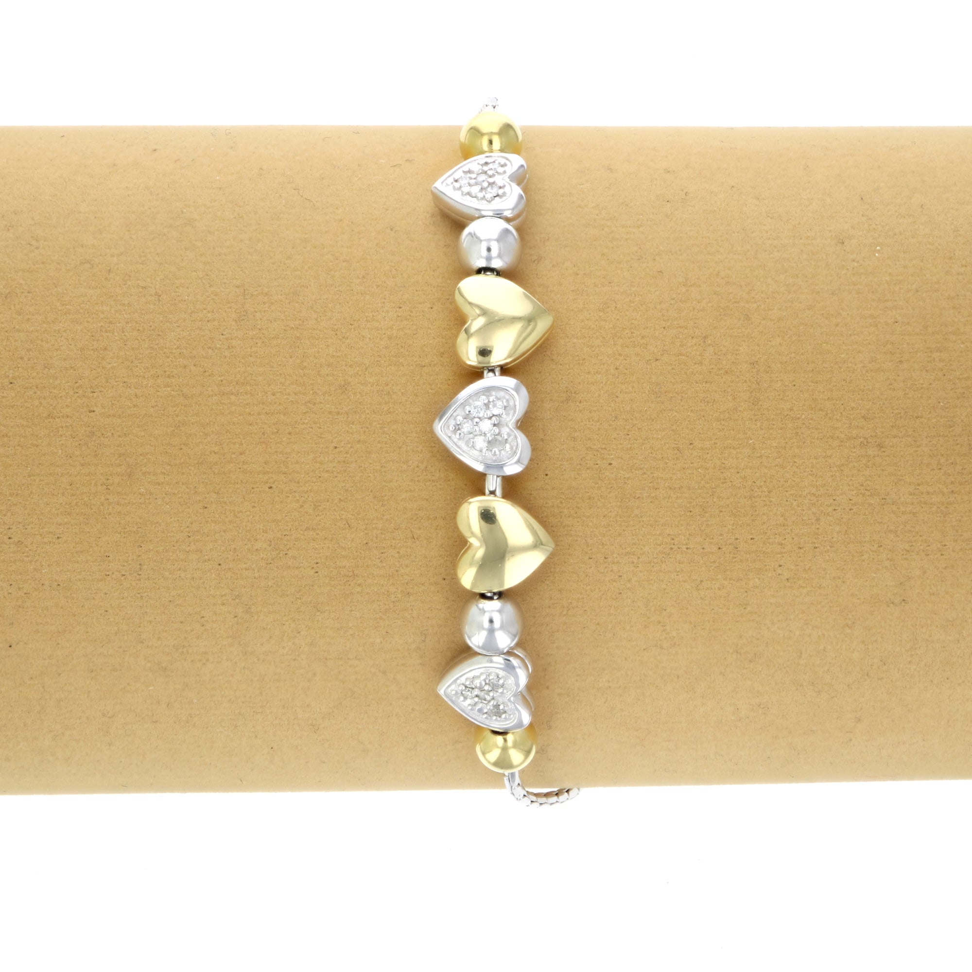1/10 cttw Diamond Bolo Bracelet Gold Plated Over .925 Sterling Silver (Heart Style)