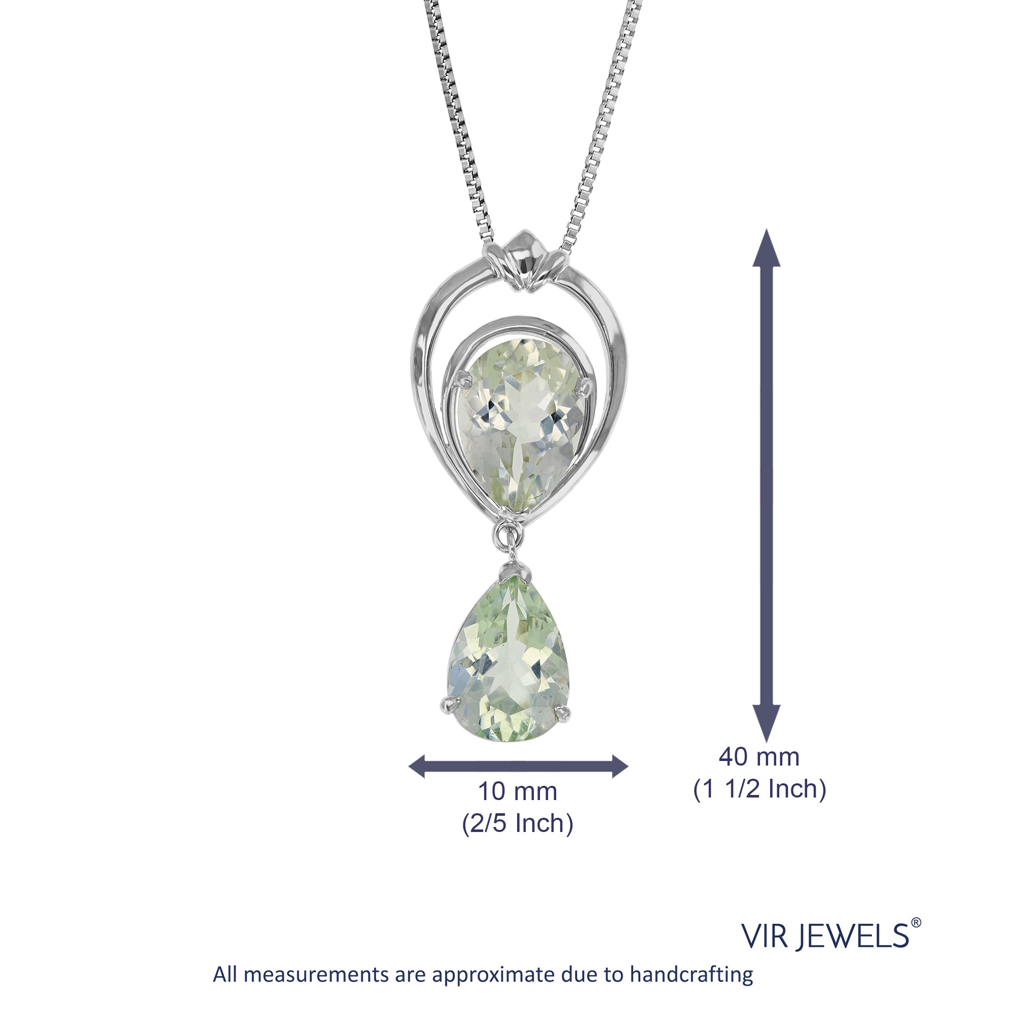 3 cttw Green Amethyst Pendant .925 Sterling Silver With 18 Inch Chain included