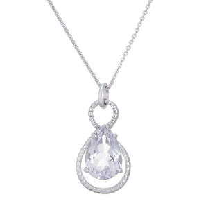 2 cttw Pendant Necklace, Purple Amethyst Pear Shape Pendant Necklace for Women in .925 Sterling Silver with Rhodium, 18 Inch Chain, Prong Setting