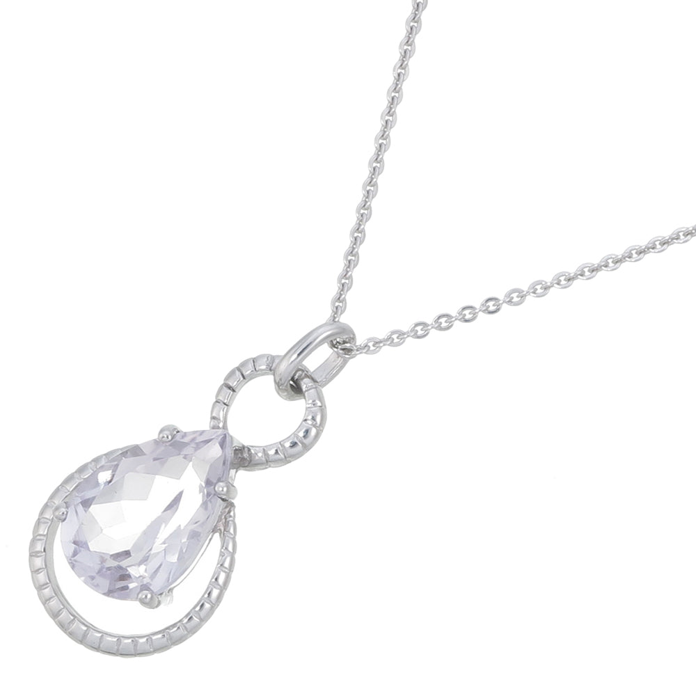 2 cttw Pendant Necklace, Purple Amethyst Pear Shape Pendant Necklace for Women in .925 Sterling Silver with Rhodium, 18 Inch Chain, Prong Setting