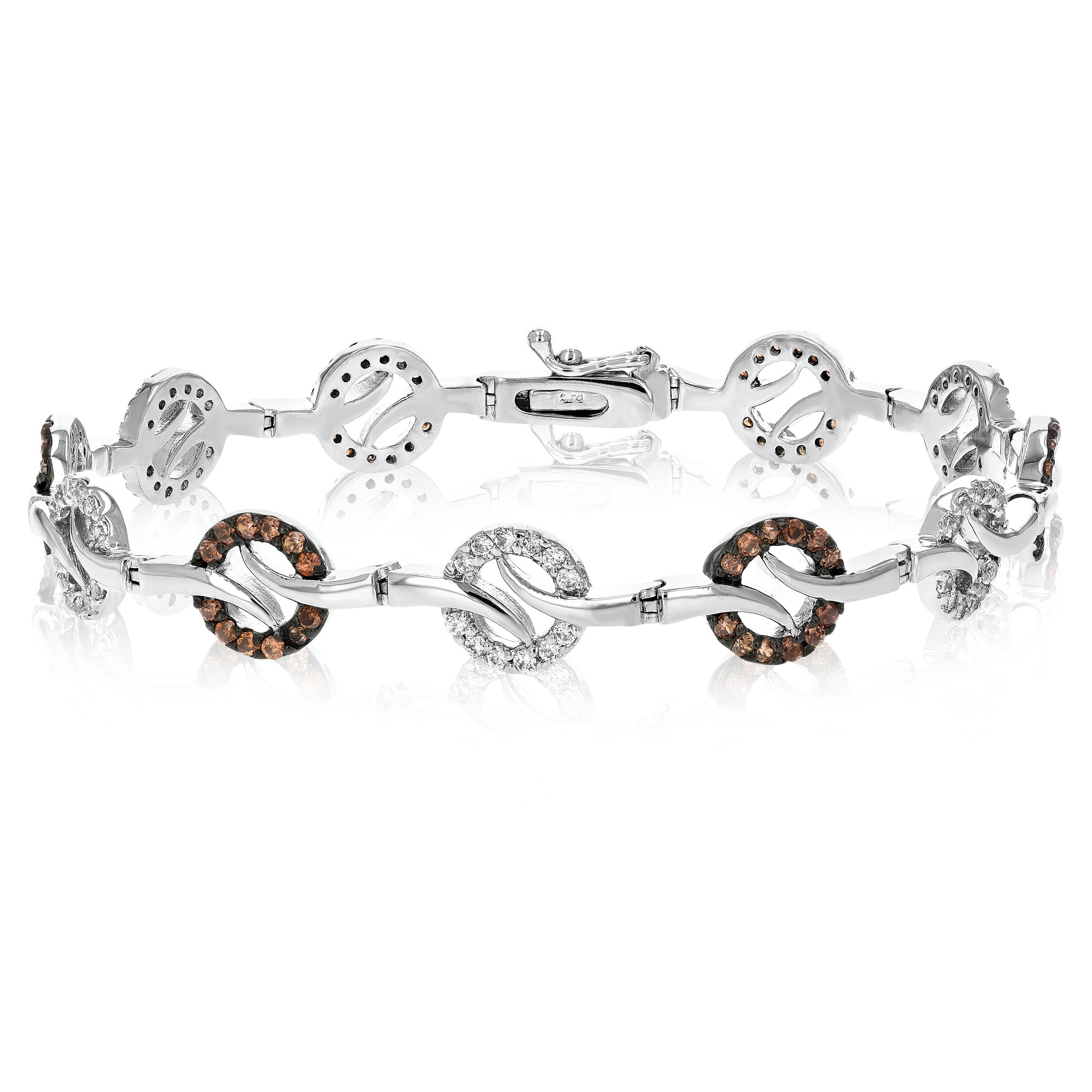 Fashion Bracelet With Champagne and White CZ in Rhodium Plated Brass