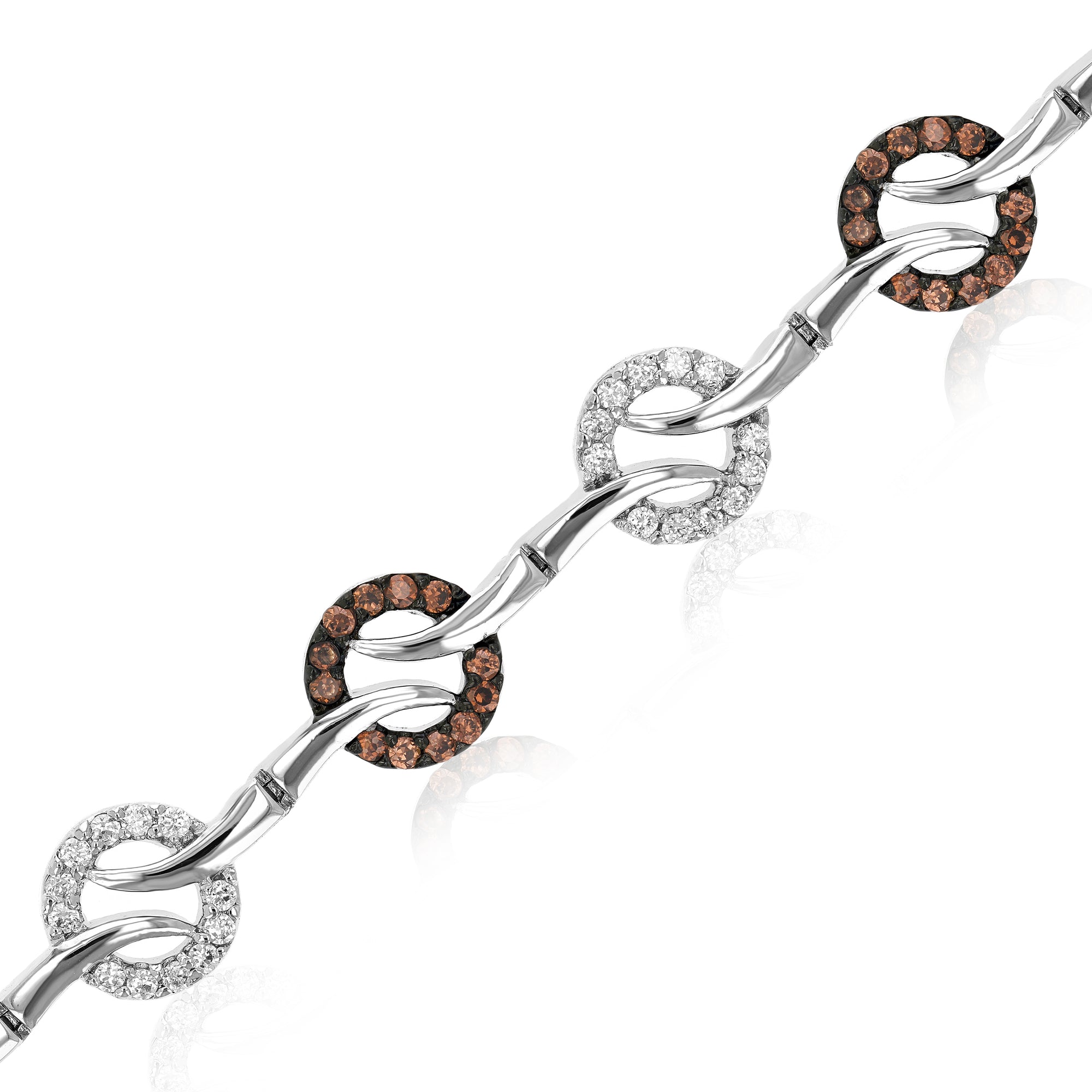 Fashion Bracelet With Champagne and White CZ in Rhodium Plated Brass