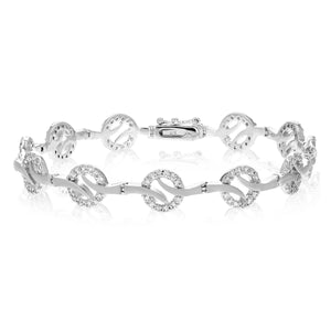 Classic Cubic Zirconia Bracelet in Brass with Rhodium Plating 7 Inches Round