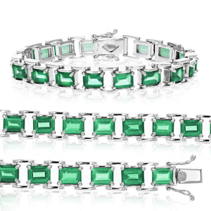 15 cttw Green Topaz Tennis Bracelet .925 Sterling Silver Rhodium 7x5 MM Emerald