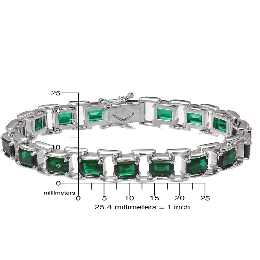 15 cttw Green Topaz Tennis Bracelet .925 Sterling Silver Rhodium 7x5 MM Emerald