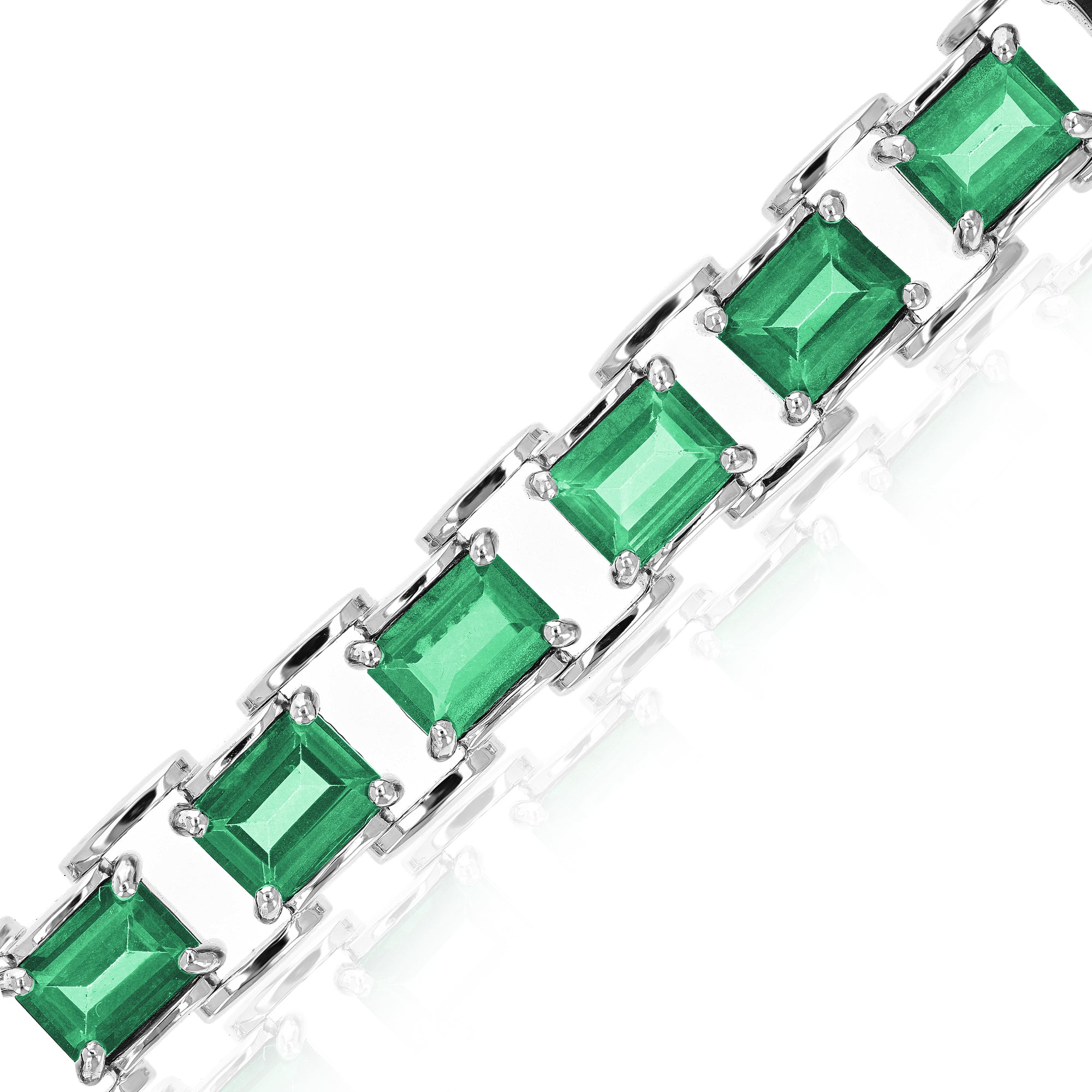 15 cttw Green Topaz Tennis Bracelet .925 Sterling Silver Rhodium 7x5 MM Emerald