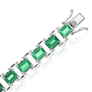 15 cttw Green Topaz Tennis Bracelet .925 Sterling Silver Rhodium 7x5 MM Emerald