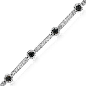 0.55 cttw Black And White Diamond Tennis Bracelet .925 Sterling Silver Rhodium