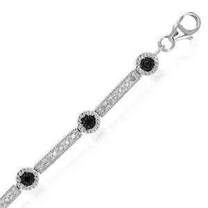 0.55 cttw Black And White Diamond Tennis Bracelet .925 Sterling Silver Rhodium