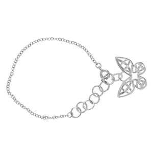 1/20 cttw Diamond Charm Bracelet Brass With Rhodium Plating Butterfly Design