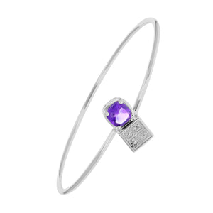 1 cttw Purple Amethyst And Diamond Bangle Bracelet Brass Plating 7 MM Cushion