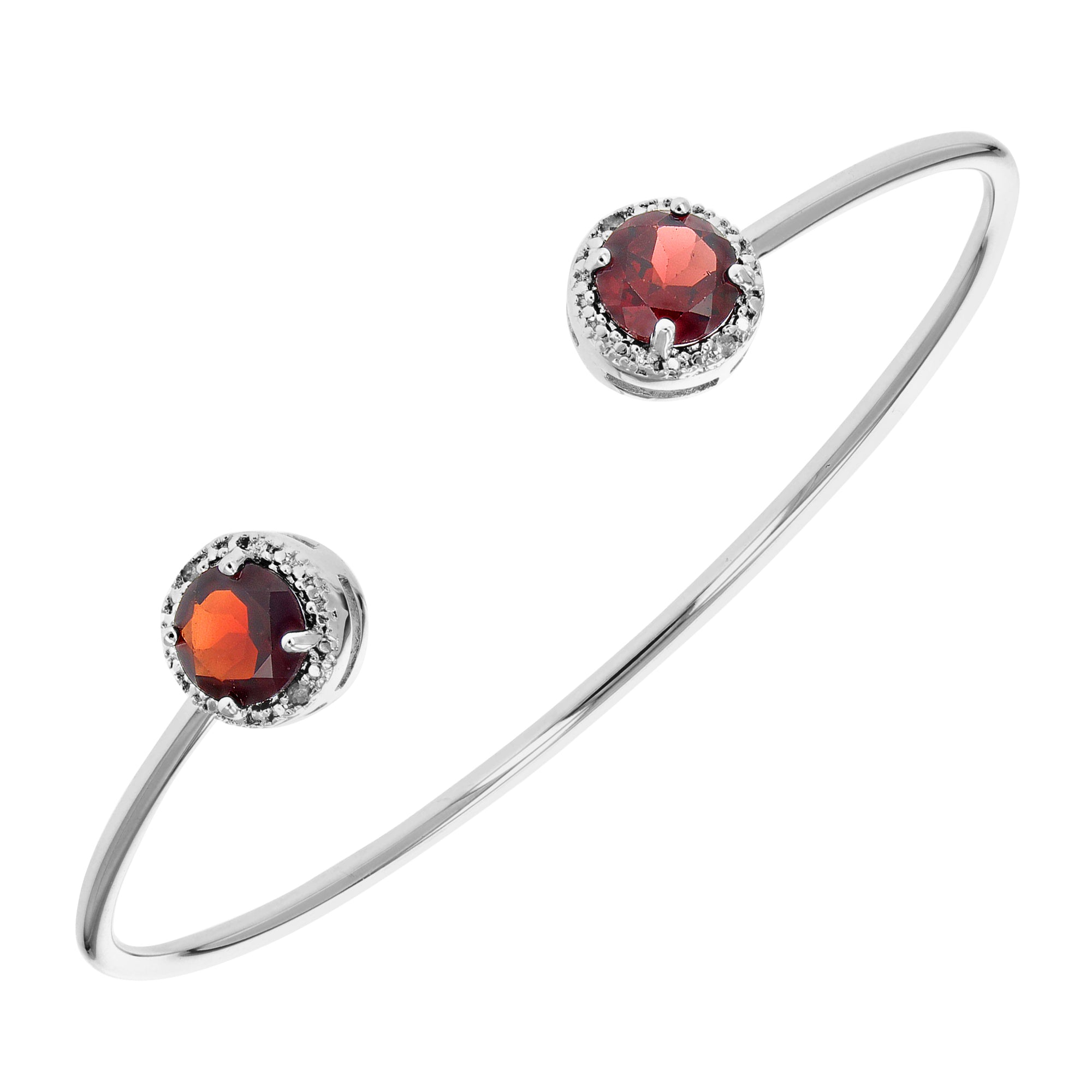 2 cttw Garnet Cuff Cuff Bangle Bracelet Brass With Rhodium Plating 7 MM Round