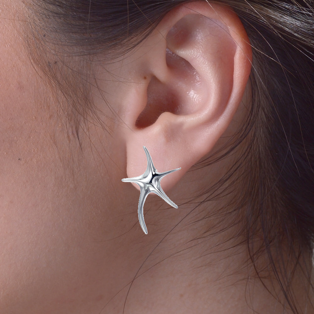 Star Shape Fashion Earrings in .925 Sterling Silver with Rhodium Plating