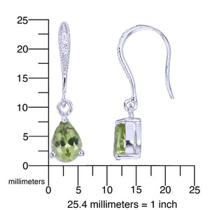 0.60 cttw Peridot Dangle Earrings .925 Sterling Silver With Rhodium 6x4 MM Pear