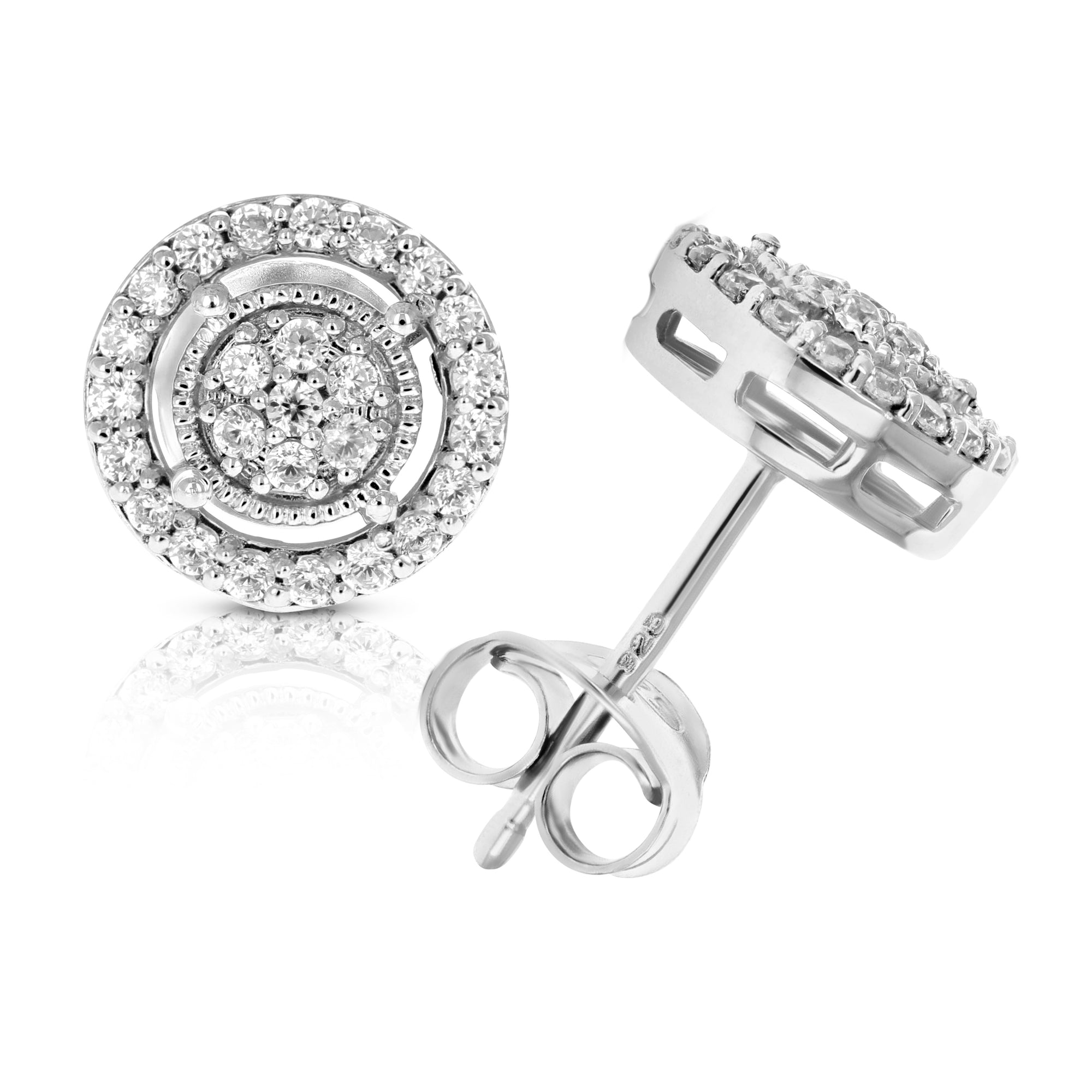 Collection Sterling Silver Diamond Round Stud Earrings (1/2 Cttw)