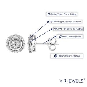 3/8 cttw Round Diamond Stud Earrings in .925 Sterling Silver With Rhodium