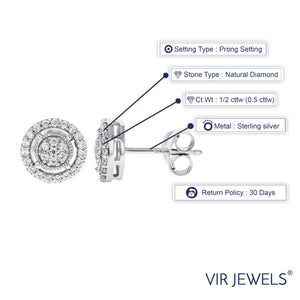 1/2 cttw Diamond Stud Earrings Composite in .925 Sterling Silver With Rhodium