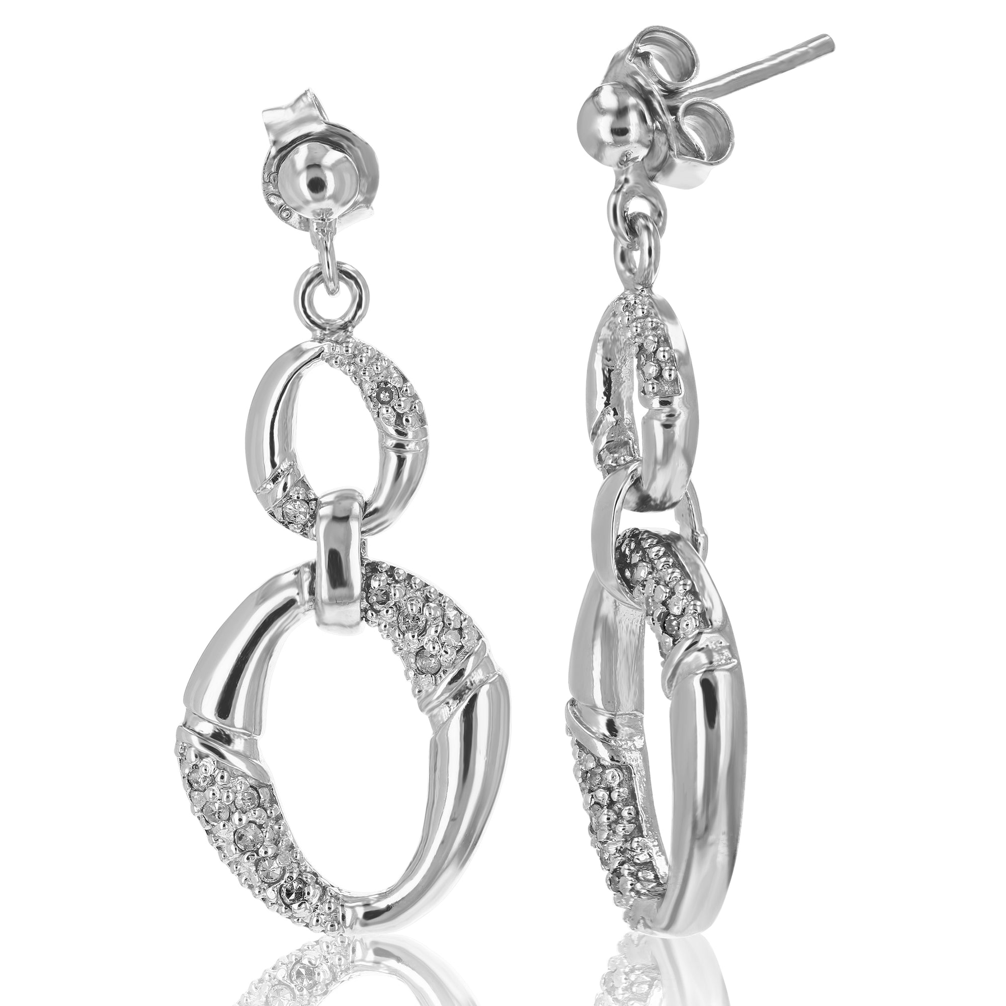 1/5 cttw Diamond Dangle Earrings .925 Sterling Silver With Rhodium Plating