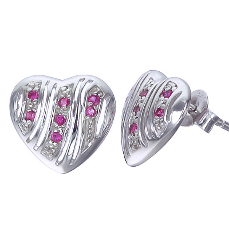 Heart Shape Pink Cubic Zirconia Earrings in .925 Sterling Silver with Rhodium