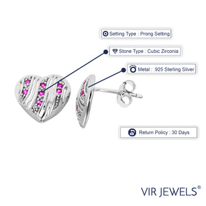 Heart Shape Pink Cubic Zirconia Earrings in .925 Sterling Silver with Rhodium