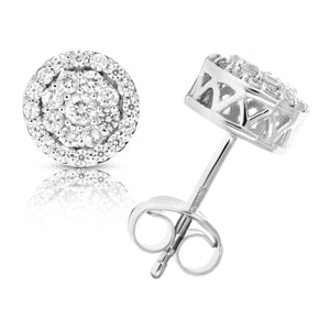 1/2 cttw Round Diamond Stud Earrings in .925 Sterling Silver With Rhodium