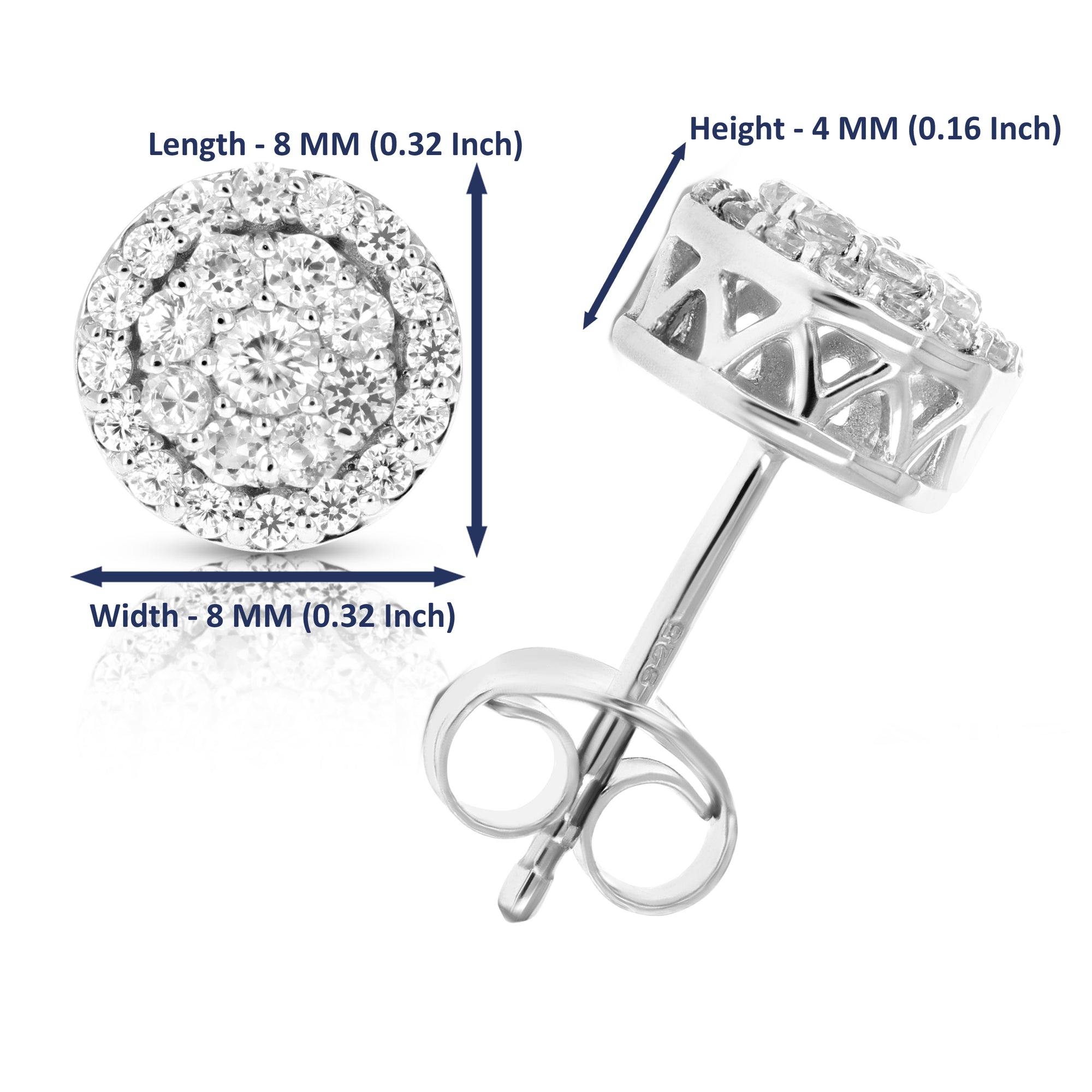 1/2 cttw Round Diamond Stud Earrings in .925 Sterling Silver With Rhodium