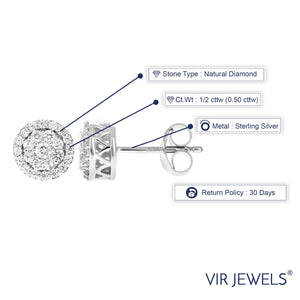 1/2 cttw Round Diamond Stud Earrings in .925 Sterling Silver With Rhodium