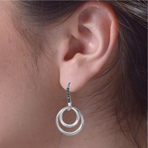 0.15 cttw Black Diamond Dangle Earrings .925 Sterling Silver Rhodium Plating