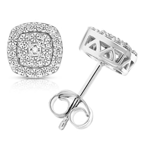 1/2 cttw Round Diamond Stud Earrings in .925 Sterling Silver With Rhodium Cushion