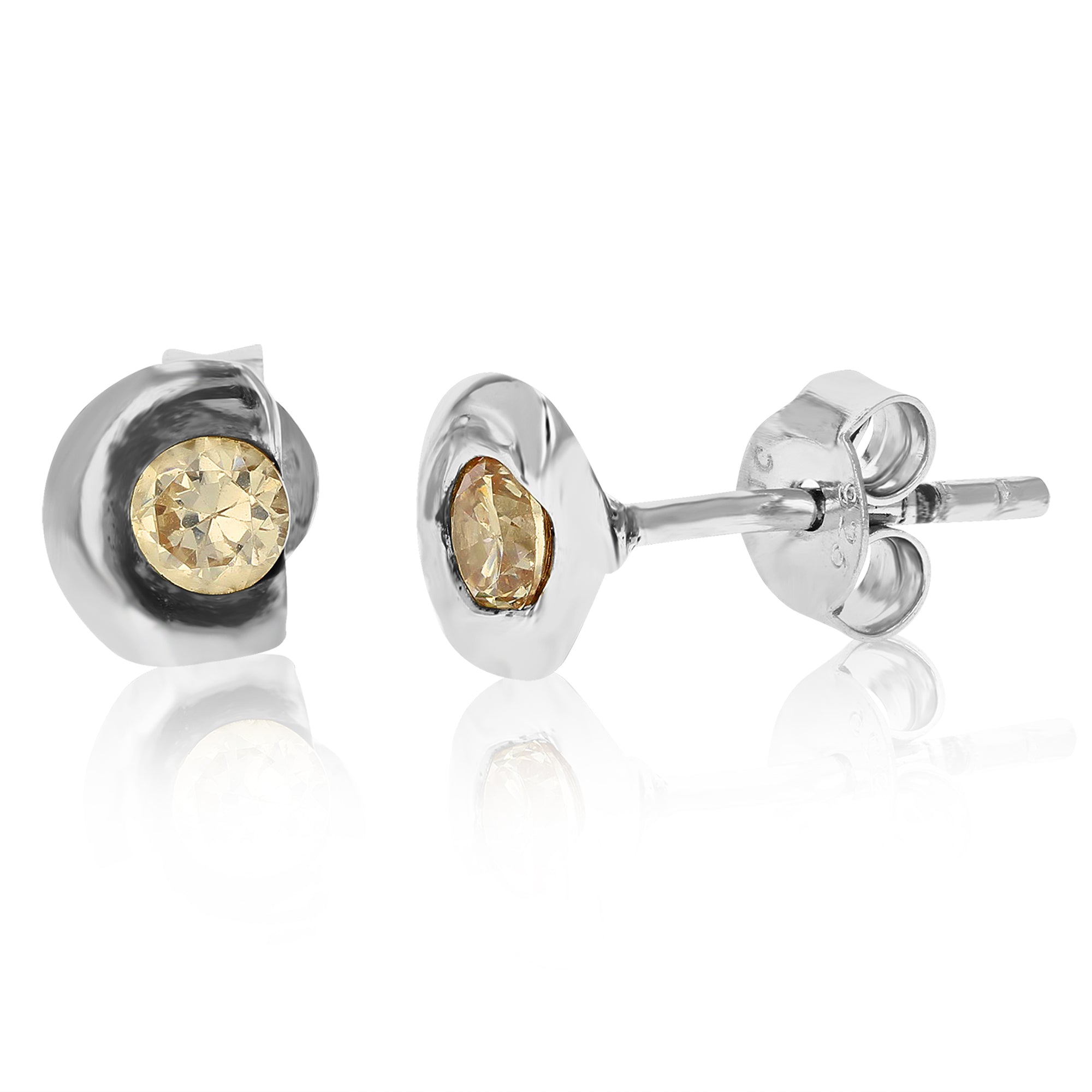 Sterling Silver Brown CZ Stud Earrings