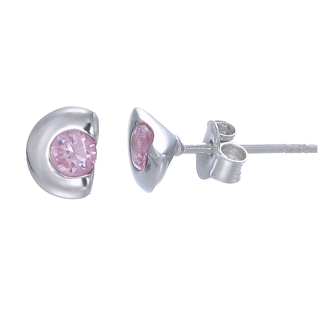 Sterling Silver Pink CZ Stud Earrings
