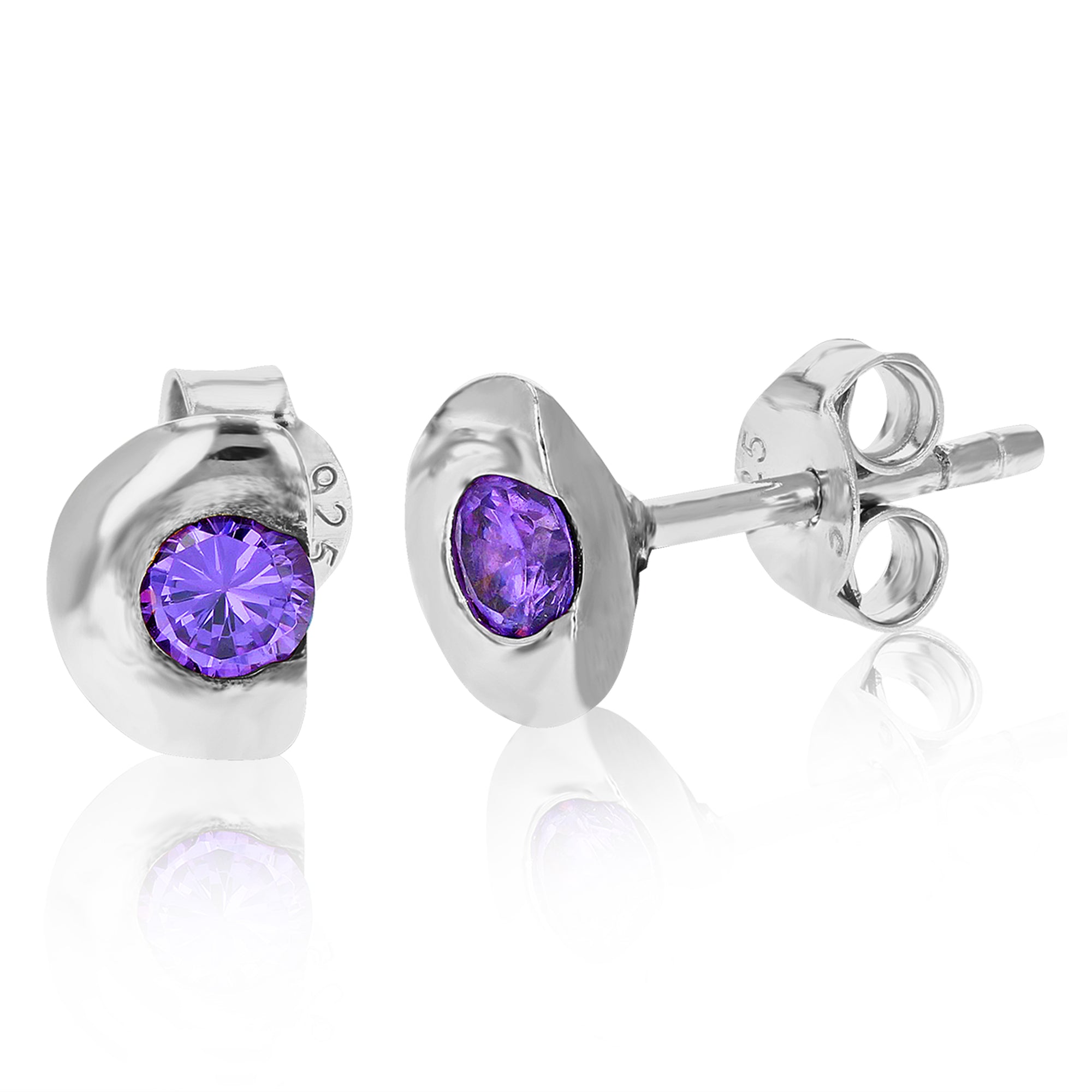Sterling Silver Purple CZ Stud Earrings