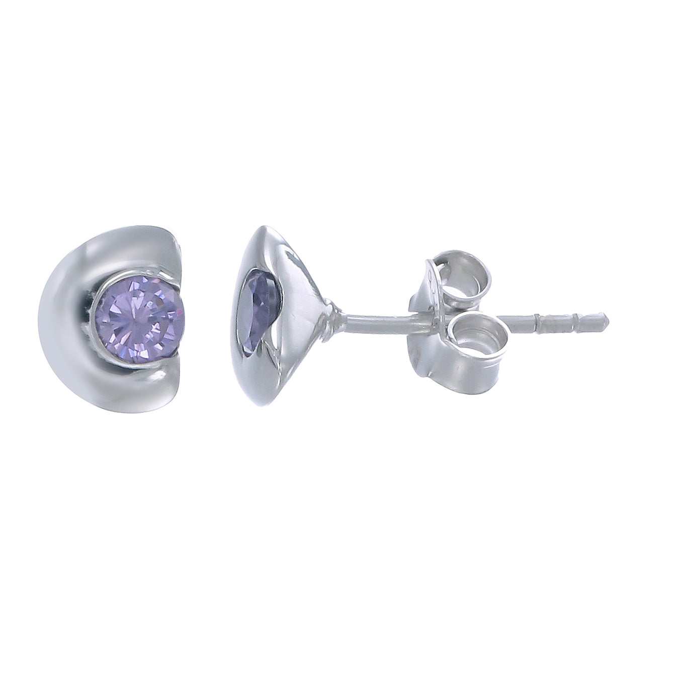 Sterling Silver Purple CZ Stud Earrings
