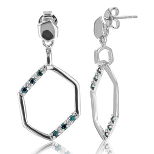 1/5 cttw Blue Diamond Dangle Earrings .925 Sterling Silver With Rhodium Plating