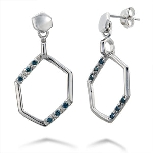 1/5 cttw Blue Diamond Dangle Earrings .925 Sterling Silver With Rhodium Plating