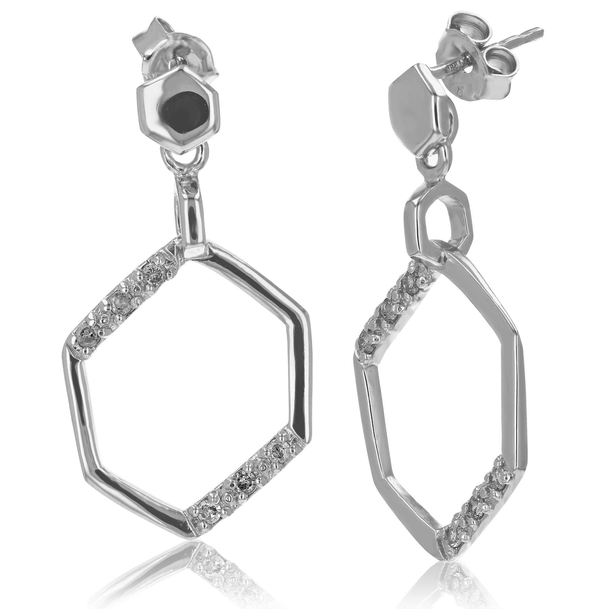 1/5 cttw Diamond Dangle Earrings .925 Sterling Silver With Rhodium Plating