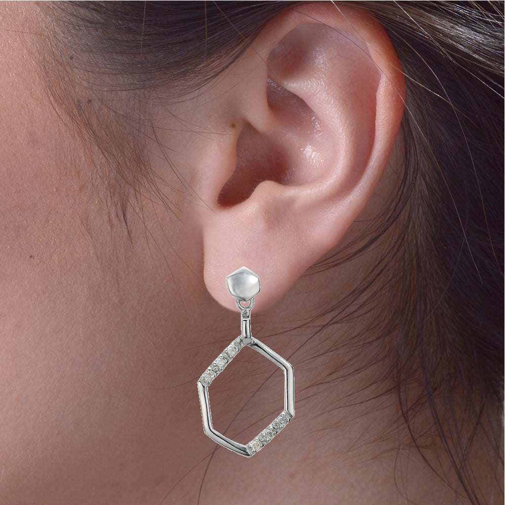 1/5 cttw Diamond Dangle Earrings .925 Sterling Silver With Rhodium Plating